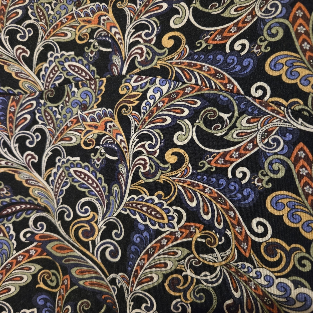 Salaam XL Tunic, Black With Beautiful Multicolored Swirling Pattern, Scoop Neck - Picture 2 of 4